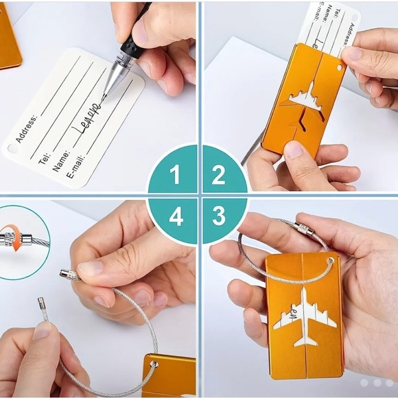 5pcs Airplane Aluminum Alloy Luggage Tags Set With Secure Steel Loop 🔥Host Pick🔥 - Picture 4 of 4